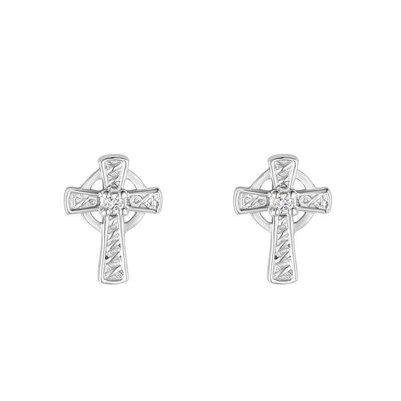 Sterling Silver Crystal Cross Stud Earrings