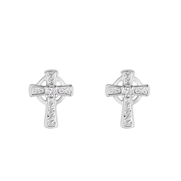 Sterling Silver Crystal Cross Stud Earrings