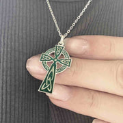 Traditional Irish High Cross With Green Enamel