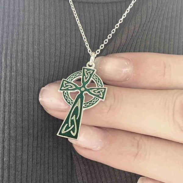 Traditional Irish High Cross With Green Enamel
