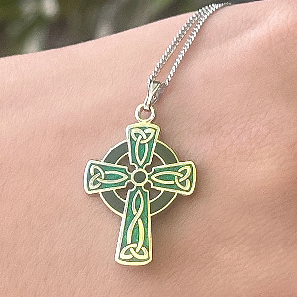 Green Enamel Celtic Cross Pendant