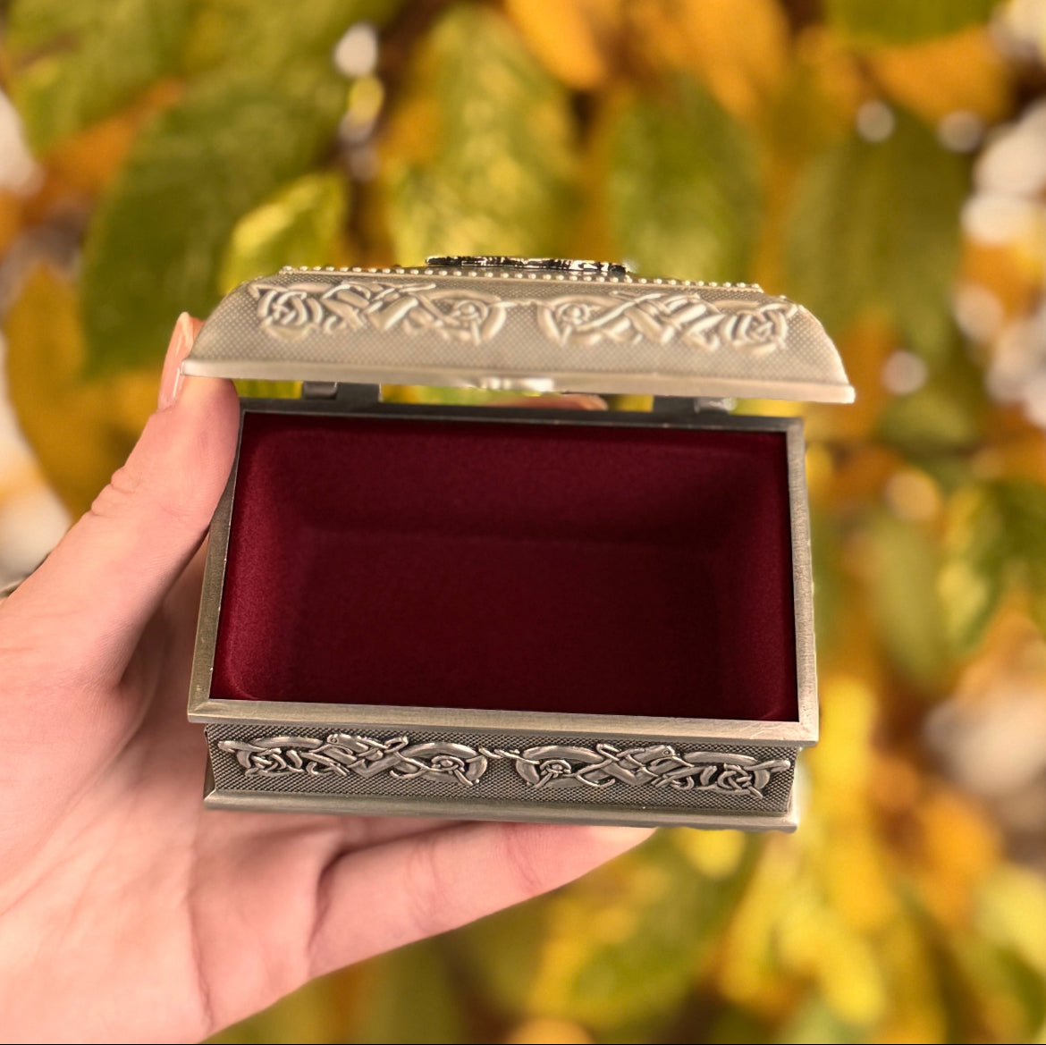 Vintage Celtic Jewelry Box with Claddagh Design Small