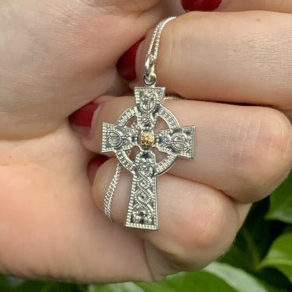 Medium Cross Necklace with Gold Bead