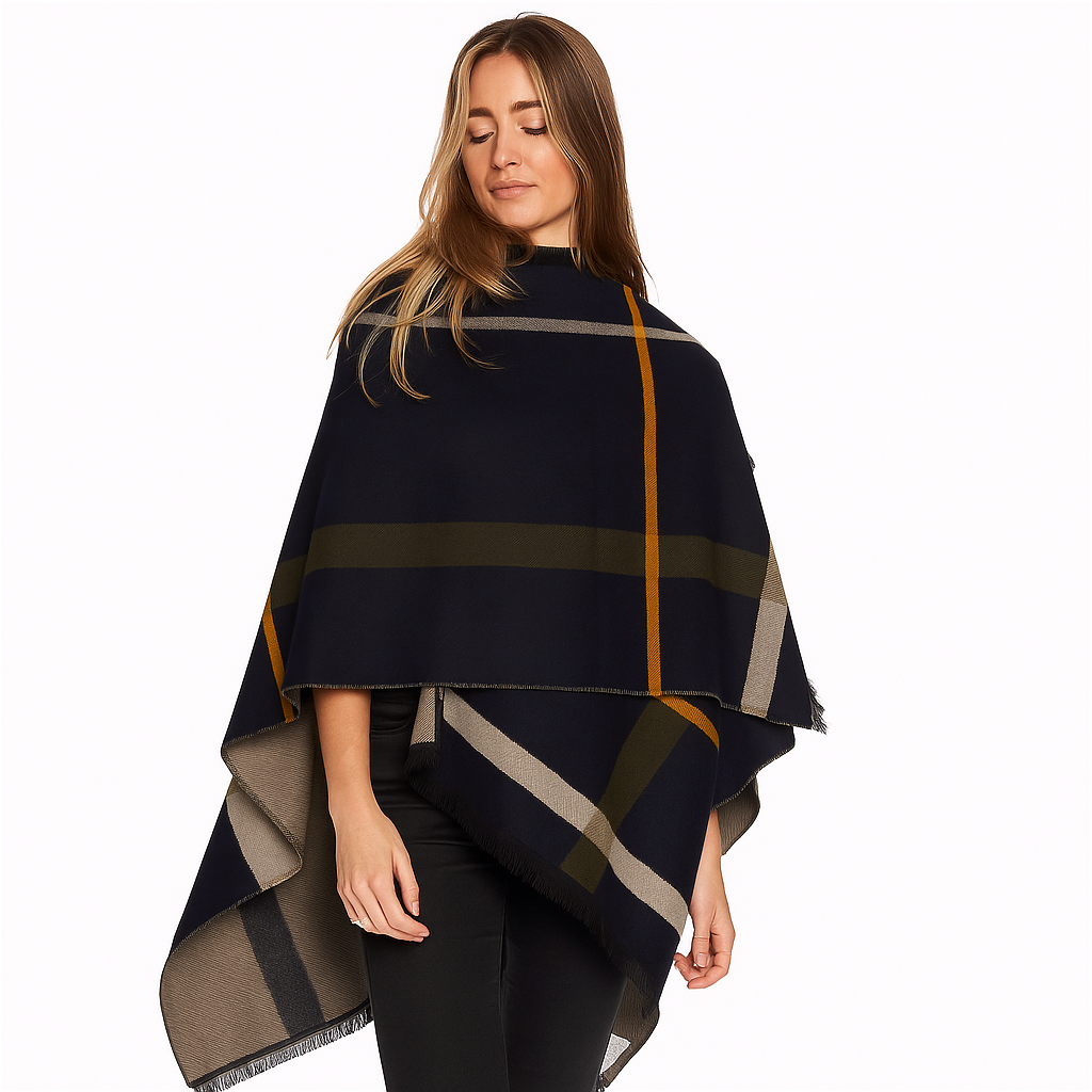 Fringed Shawl with Coloured Bands