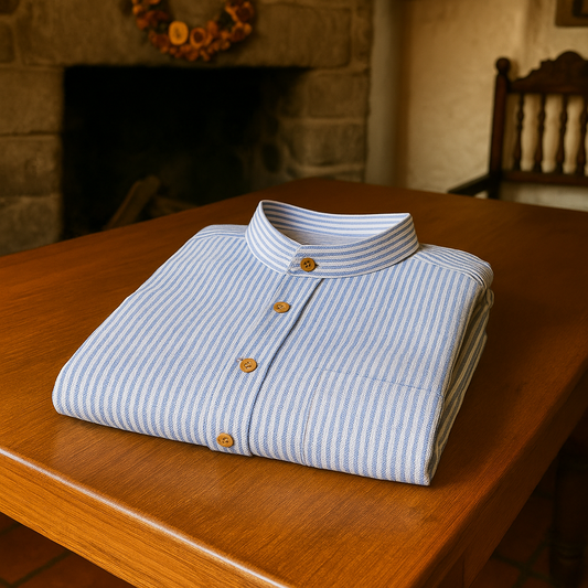 White and Blue striped Irish Grandfather Shirt - Navy