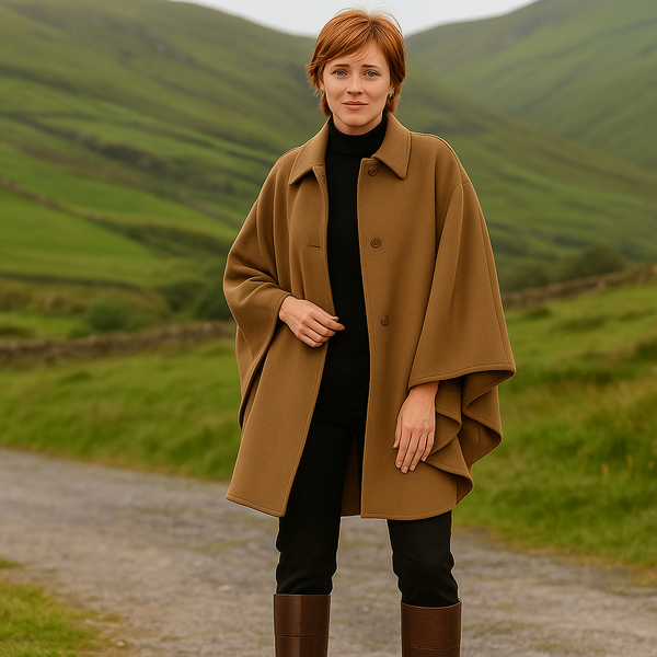 Jimmy Hourihan Cape with Saddle Stitching,Camel,Cape