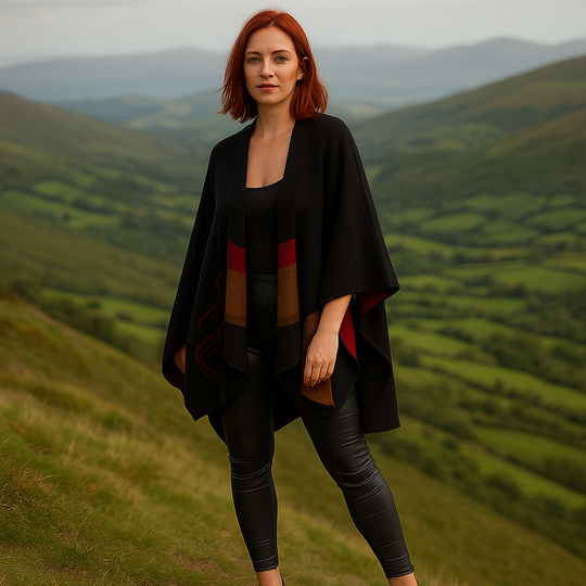 Jimmy Hourihan Shawl in Black/Red with Celtic Motif