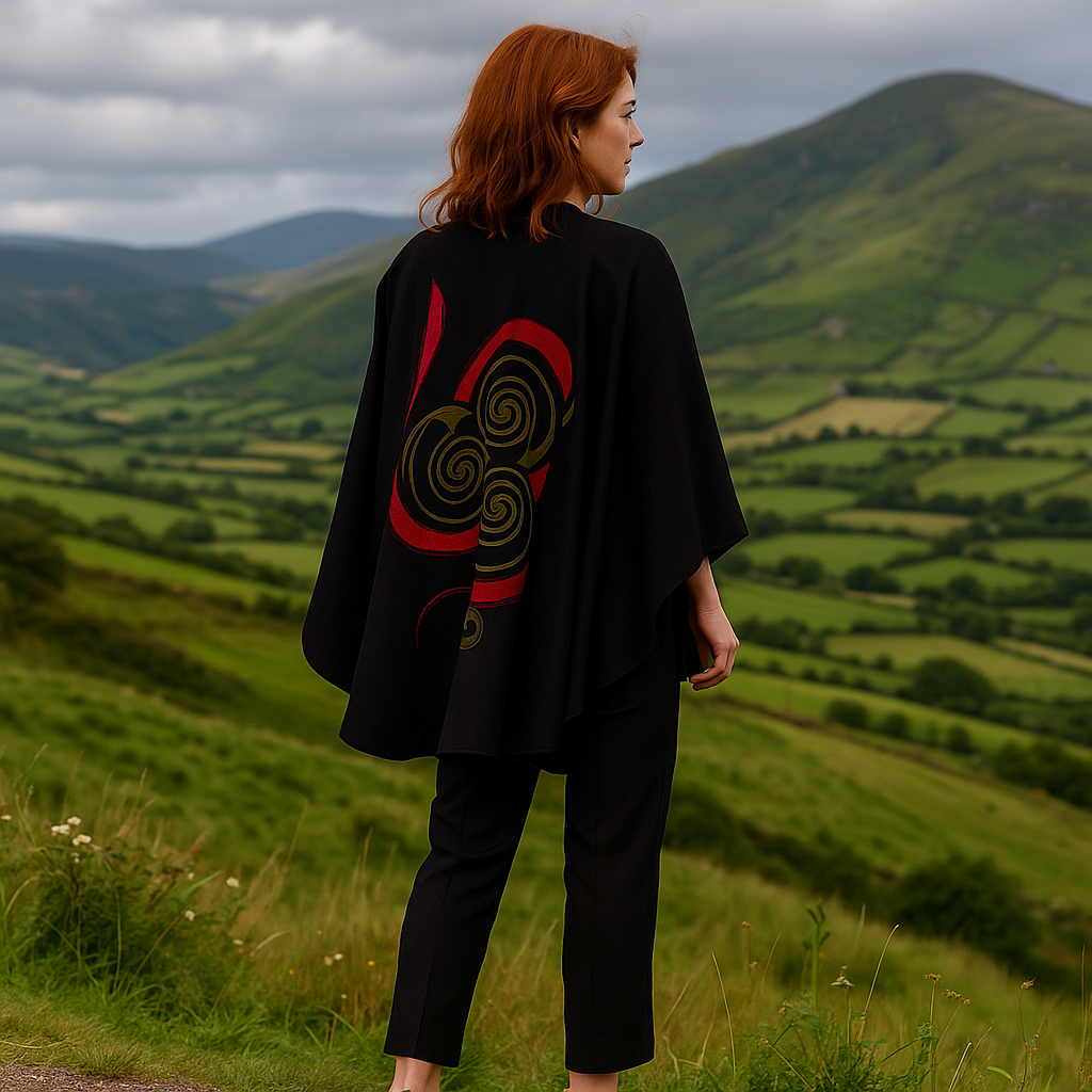Jimmy Hourihan Shawl in Black/Red with Celtic Motif
