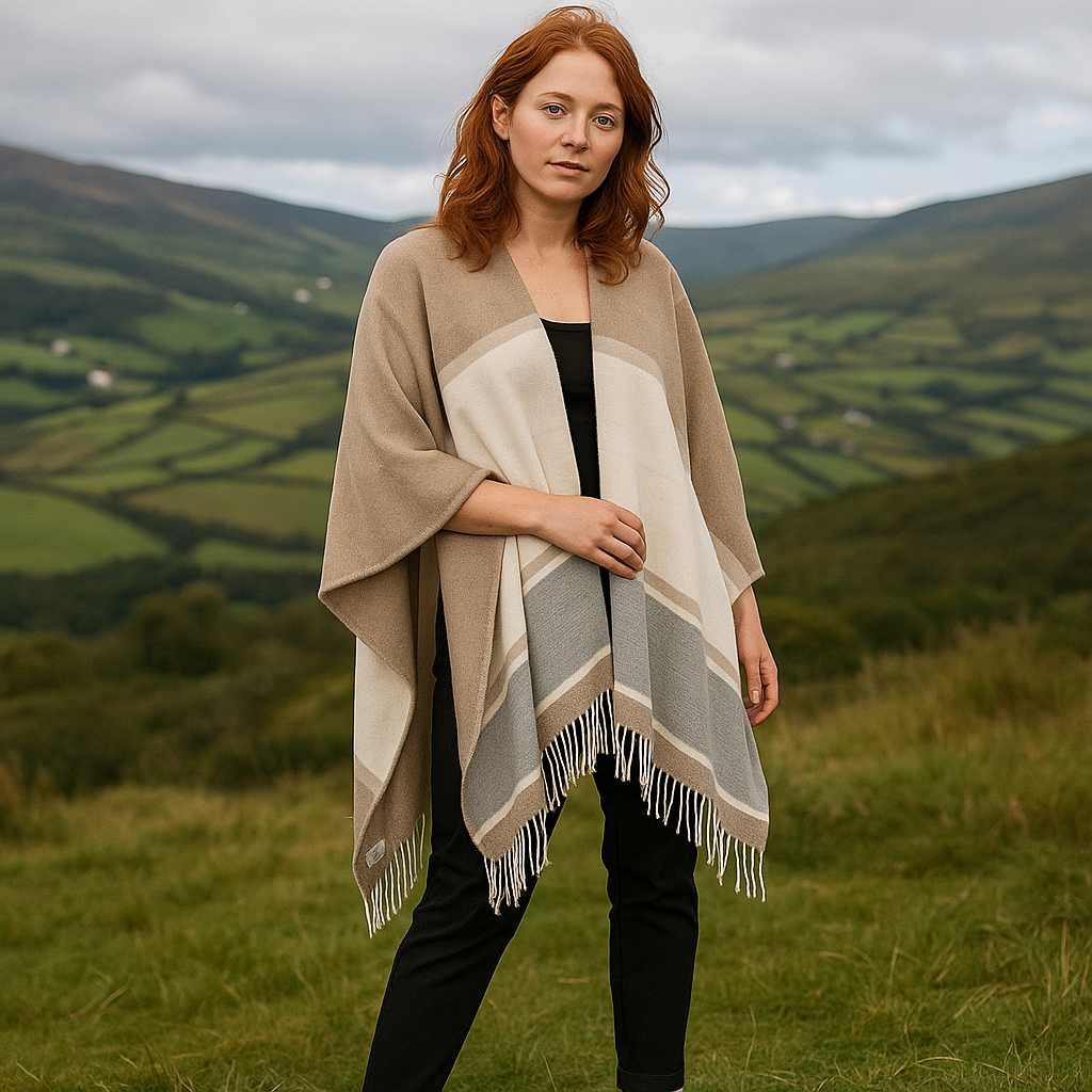 Jimmy Hourihan Fringed Shawl With Color Panel Design