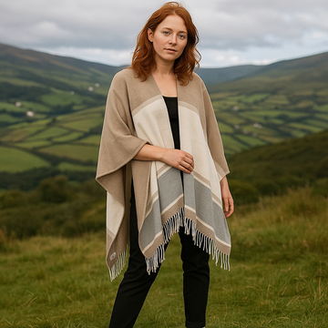 Jimmy Hourihan Fringed Shawl With Color Panel Design
