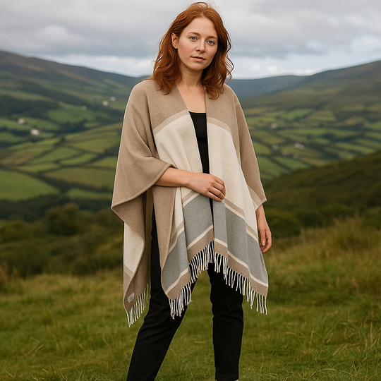 Jimmy Hourihan Fringed Shawl With Color Panel Design