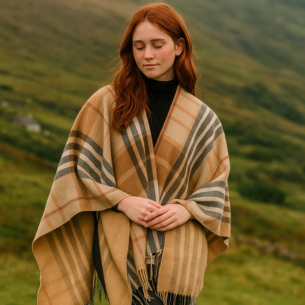 Jimmy Hourihan Fringed Shawl in Plaid Design