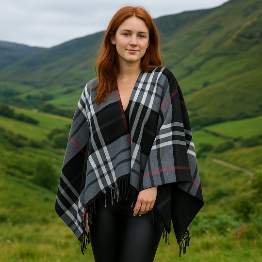 Jimmy Hourihan Fringed Shawl in Plaid Design