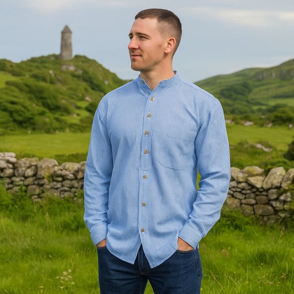 Irish Grandfather Shirt with Blue and White Stripes