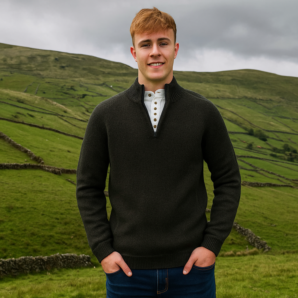Clifden Zip Knit Aran Sweater