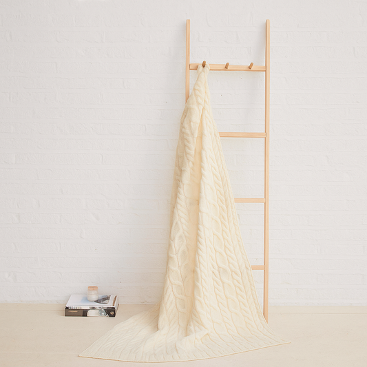 Silver Strand Supersoft Merino Aran Cable Throw - Cream