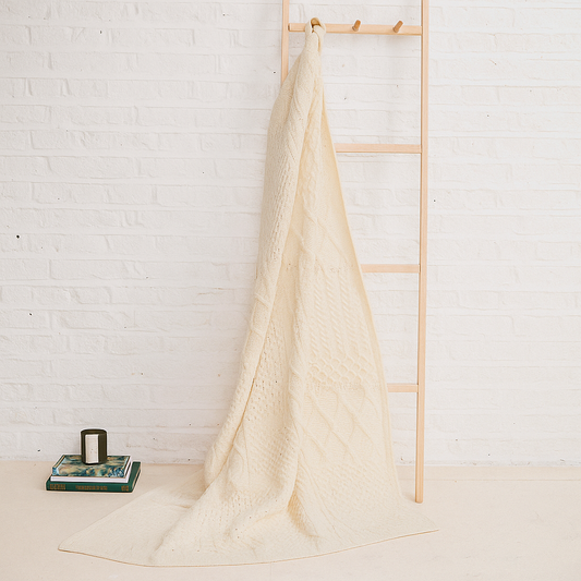 Keel Aran Patchwork Merino Blanket - Natural