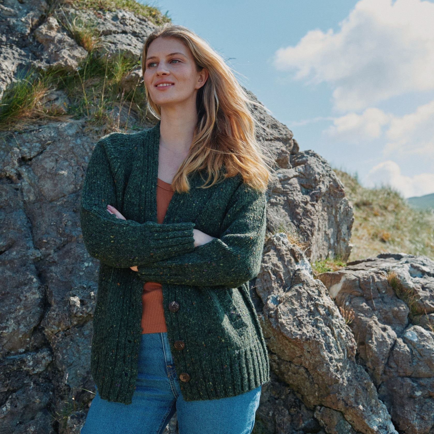 Bonny Glen Ladies Tweed Forest Green Cardigan