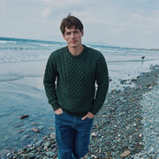 Inisheer Traditional Natural Mens Aran Forest Green Sweater