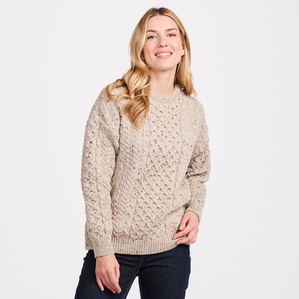 Inishbofin Ladies Traditional Aran Flecked Cream Sweater
