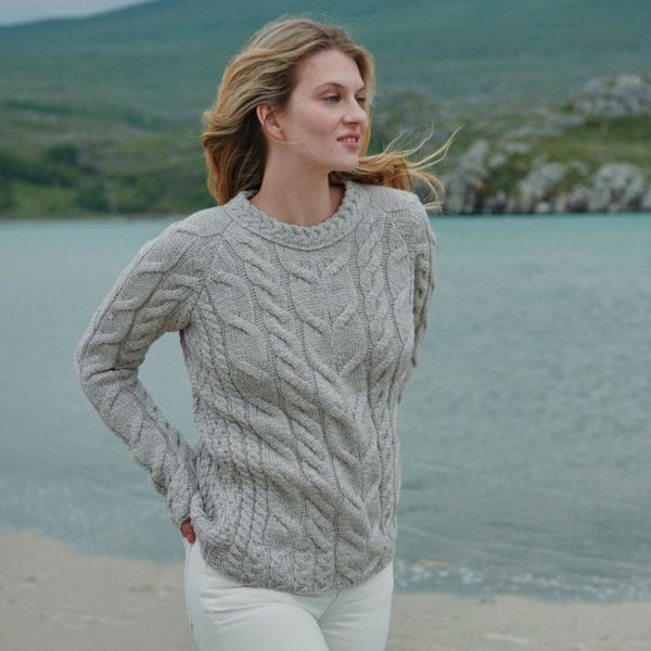 Listowel Ladies Aran Oat Cabled Sweater