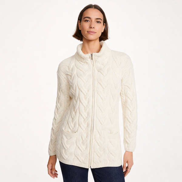 Ladies Chunky Cable Natural Cardigan