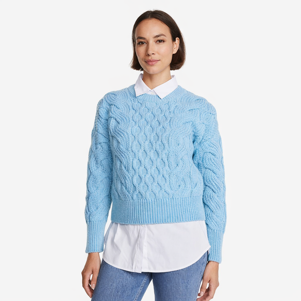 Ladies Crop Cable Light Blue Sweater