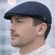 Dark Blue Plaid Trinity Flat Cap