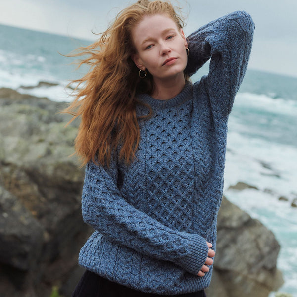 Inisheer Traditional Ladies Aran Denim Sweater