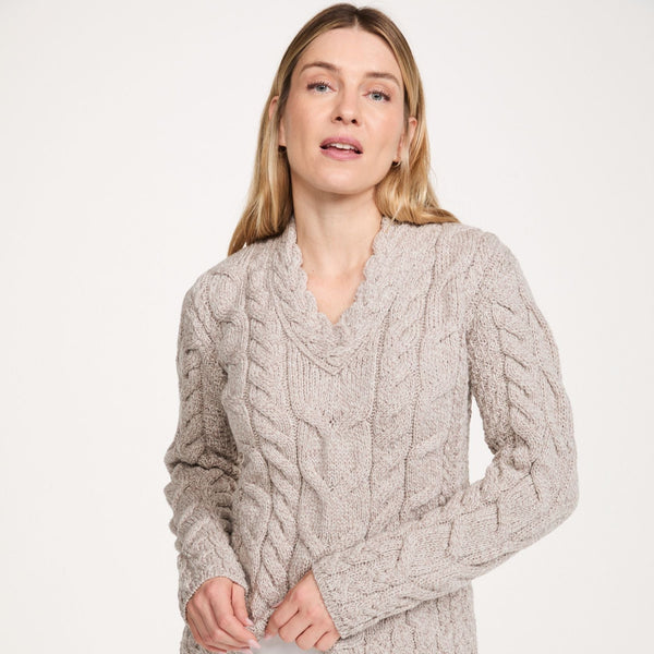 Tralee Ladies V-Neck Oat Sweater