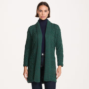 Tara Ladies Merino Green Aran Long Shawl Cardigan
