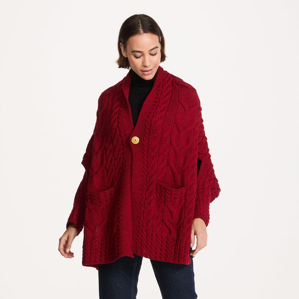 Knocknarea Ladies Wrap Merino Red Cardigan