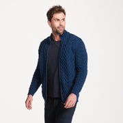 Corraun Mens Aran Zipper Merino Teal Cardigan