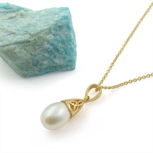 Pearl Trinity Knot Necklace in Gold Over Sterling Silver