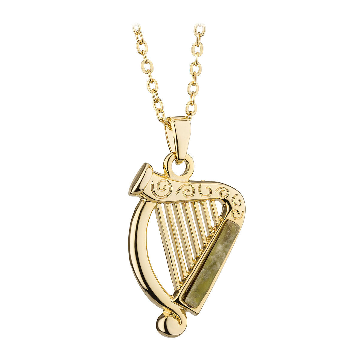 Gold Plated Connemara Marble Harp Necklace