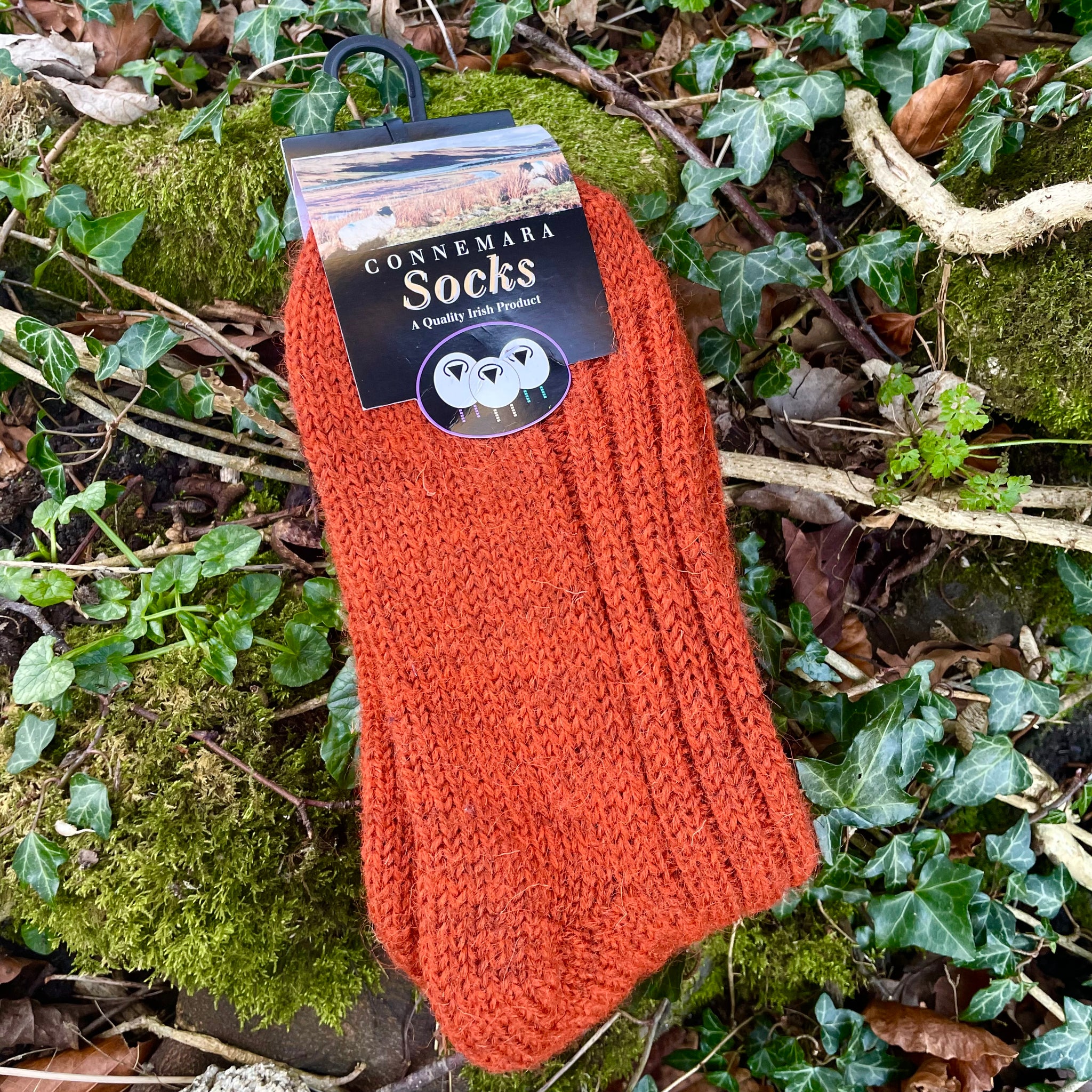 Connemara Socks - Orange Tweed Wool