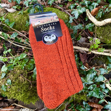 Connemara Socks - Orange Tweed Wool