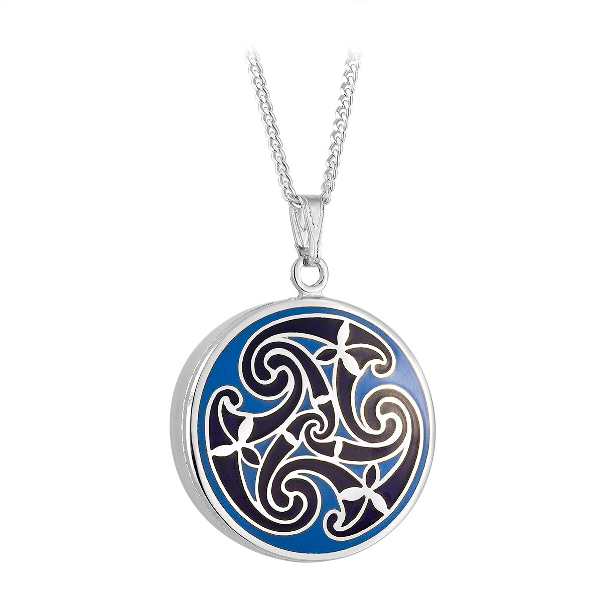 Rhodium Blue Enamel Celtic Knot necklace