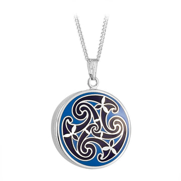 Rhodium Blue Enamel Celtic Knot necklace
