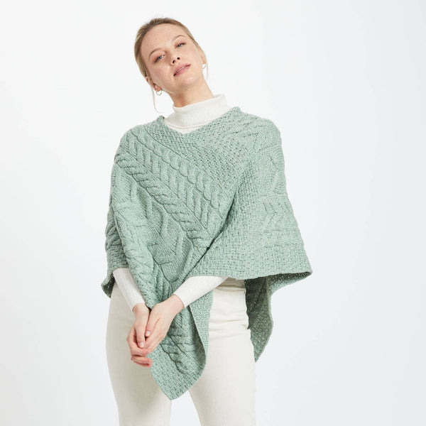 Glencar Ladies Classic Aran Mint Poncho