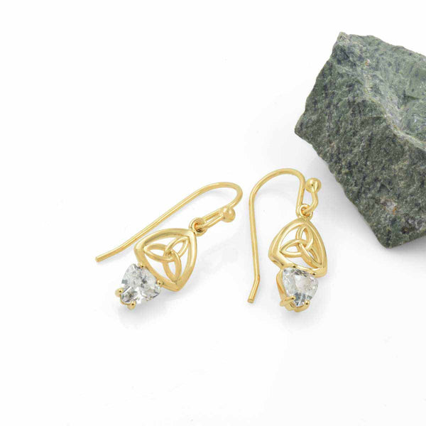 Gold Plated Trinity Knot Earrings With Cubic Zirconias