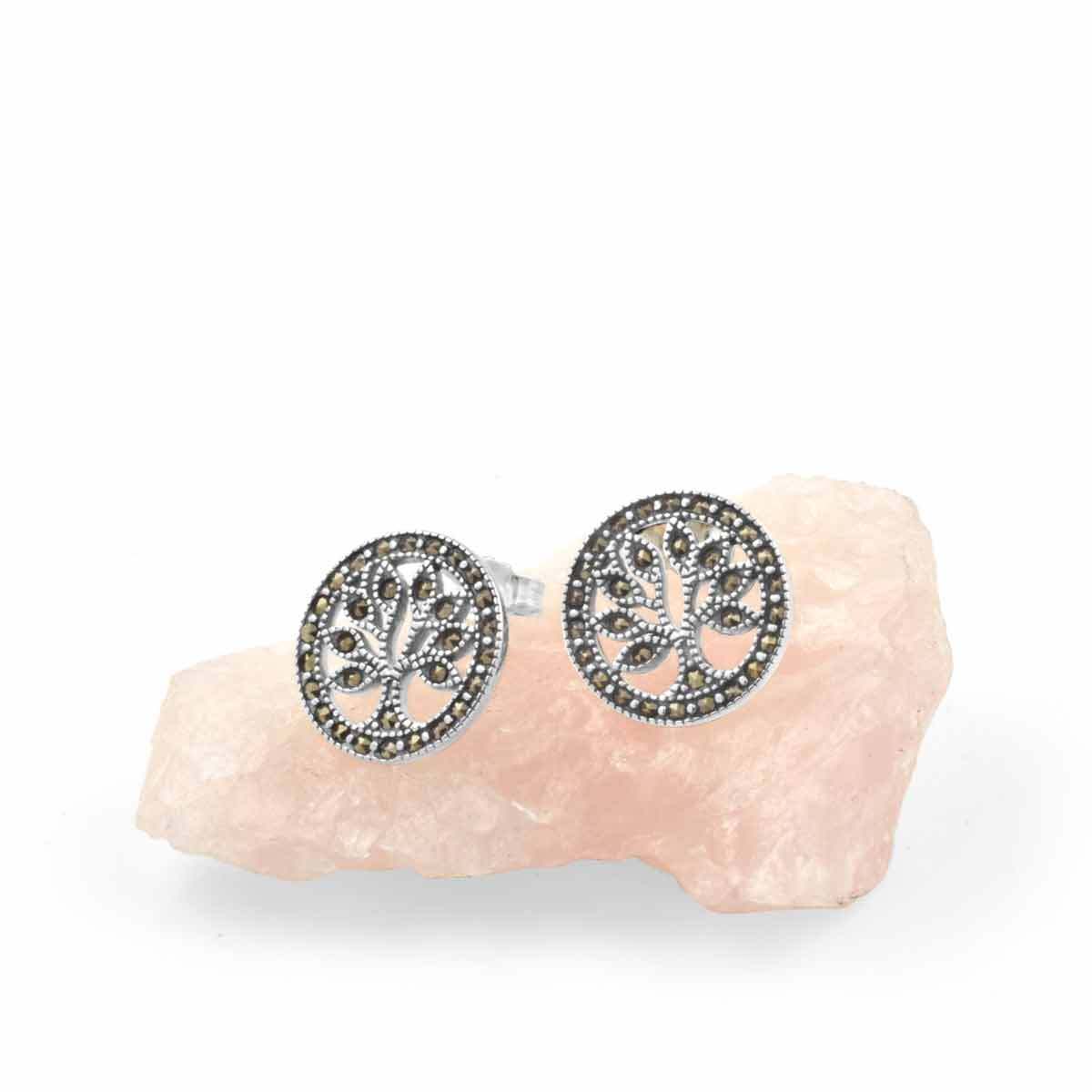 Sterling Silver Marcasite Tree of Life Stud Earrings
