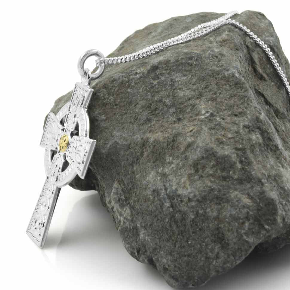 Medium Cross Necklace with Gold Bead