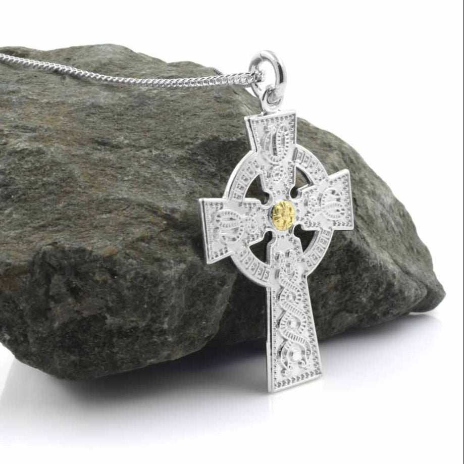 Medium Cross Necklace with Gold Bead