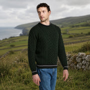 Inishbeg Stripe Green Crewneck Aran Sweater