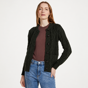 Ladies Forest Green Heritage Aran Lumber Cardigan