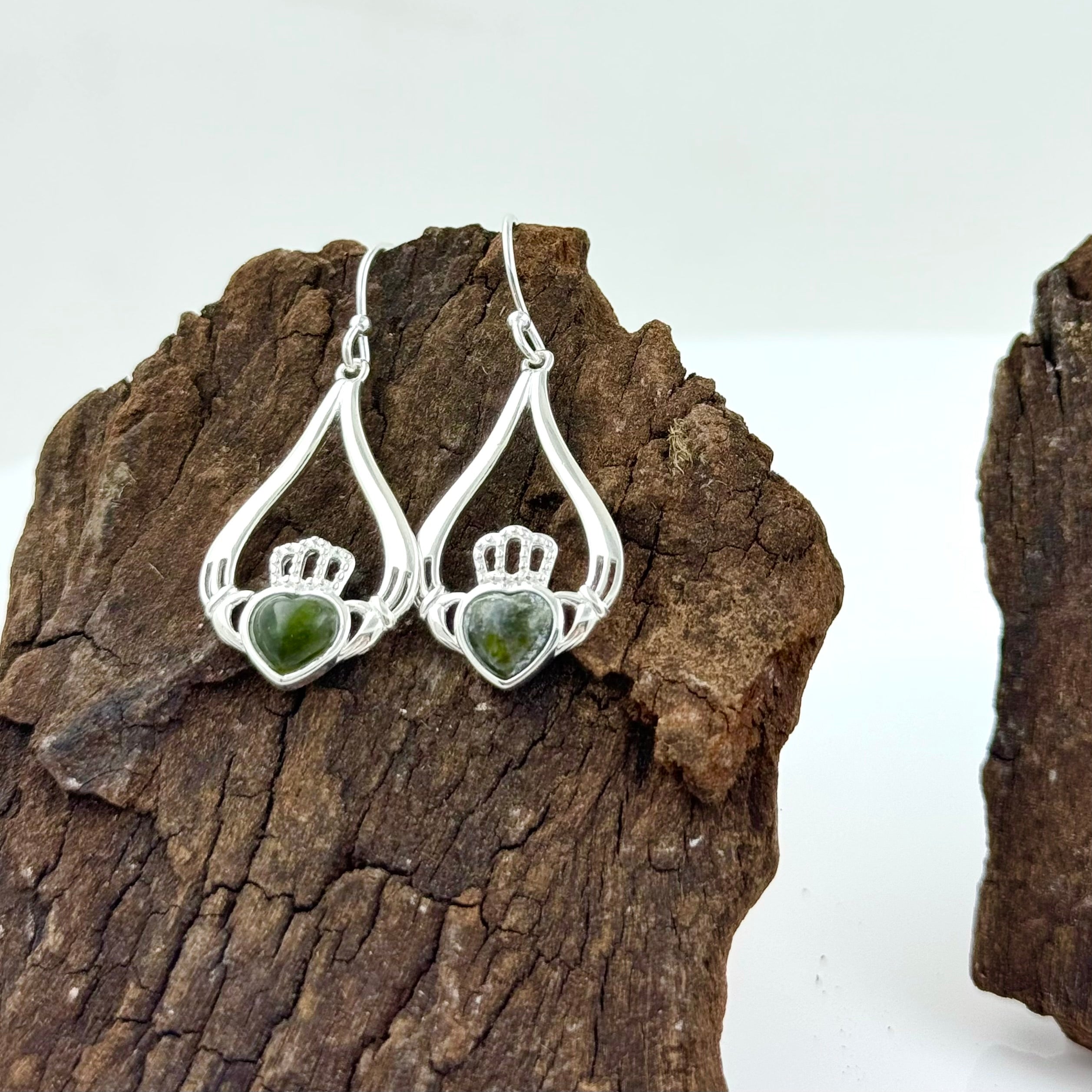 Claddagh Earrings with Connemara Marble