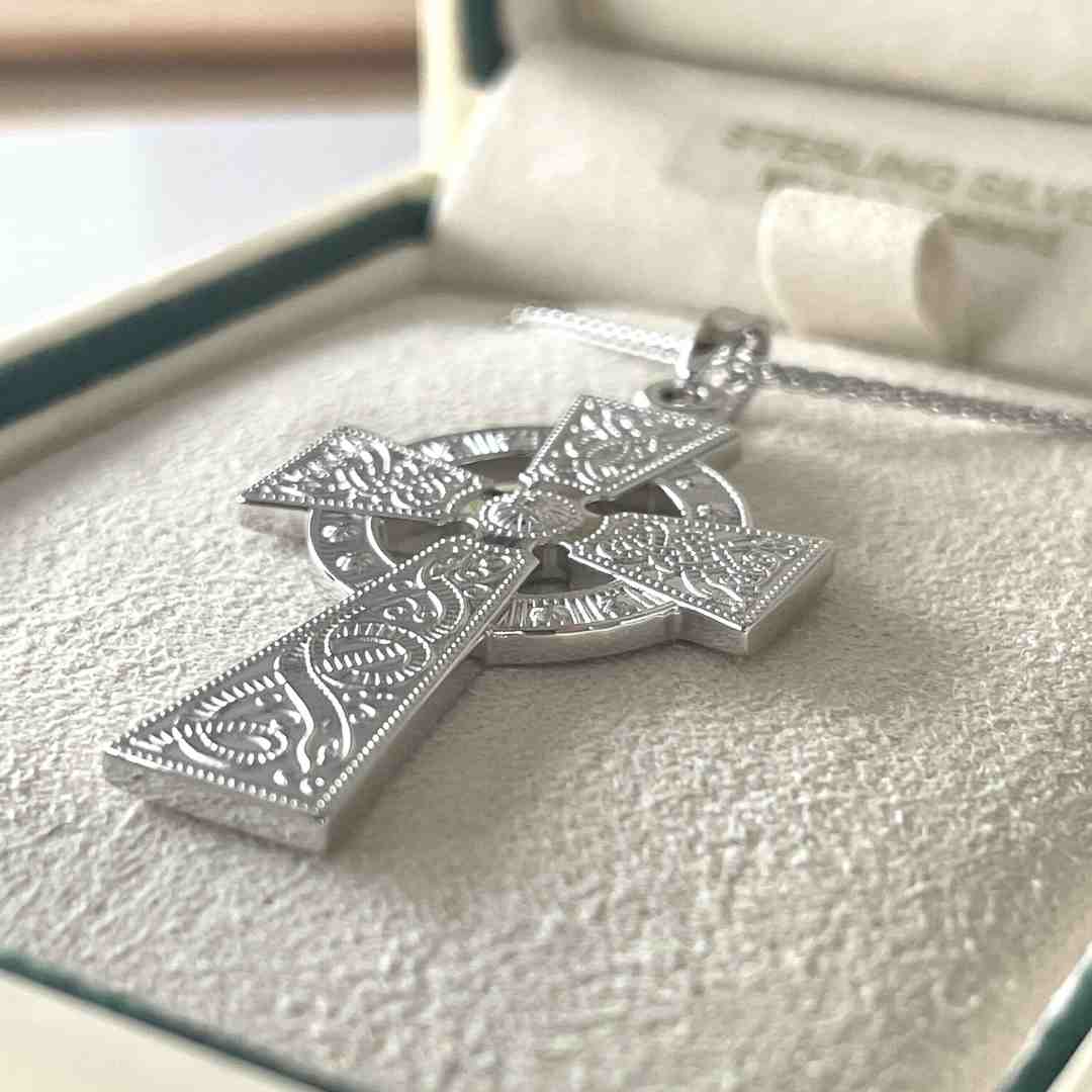 Large Silver Celtic Warrior Cross Necklace