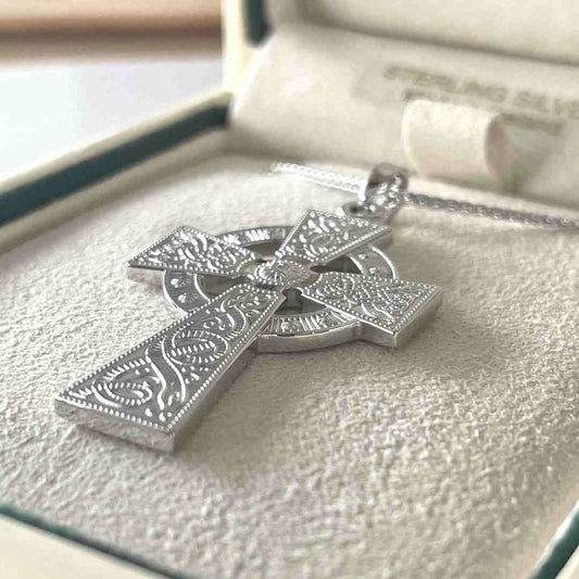 Large Silver Celtic Warrior Cross Necklace