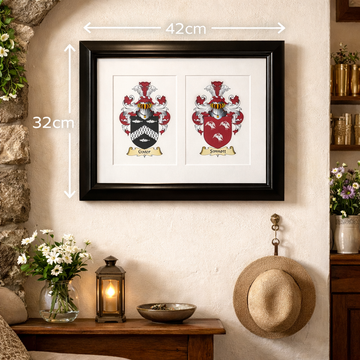 Luxury Double Family Crest Framed - ANY NAME - Made to Order